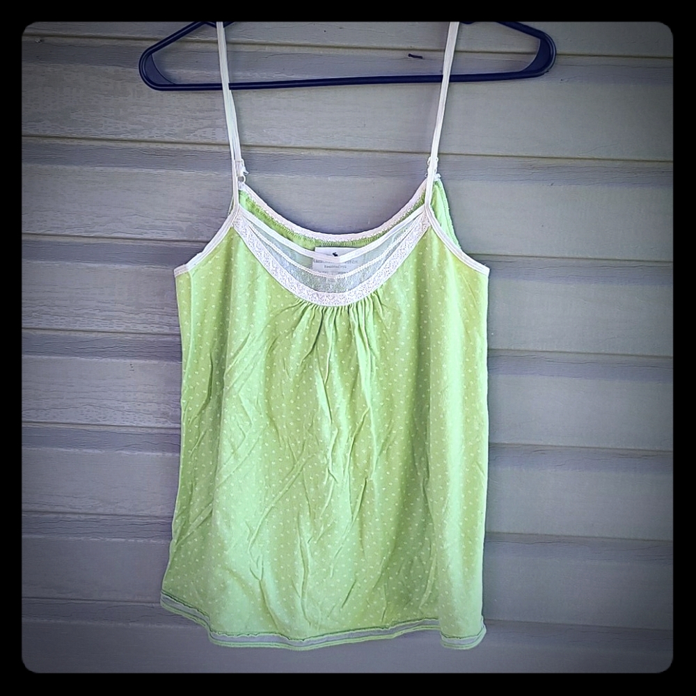 Abercrombie & Fitch Light Green Polka Dot Lace-Trim Tank Top